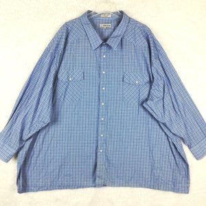 Fox Fire Mens Shirt Button‎ Down Long Sleeve Plaid Pearl Snaps Blue Big 7XB